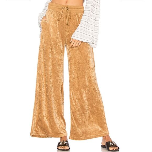 NWT Free People Velour Wide Leg Pant in Gold - Picture 9 of 9